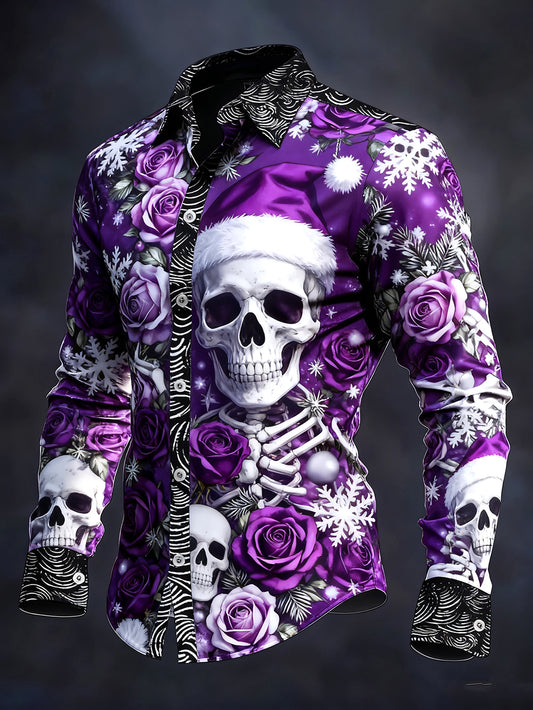 Men's Vintage Christmas Skull Long Sleeve Shirt