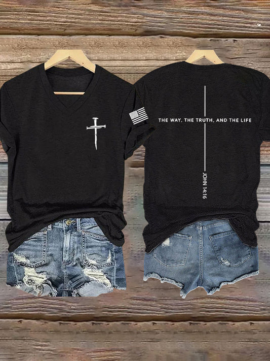 Women's Jesus The Way The Truth The Life John 14:6 Christian Cross Short Sleeve T-Shirt