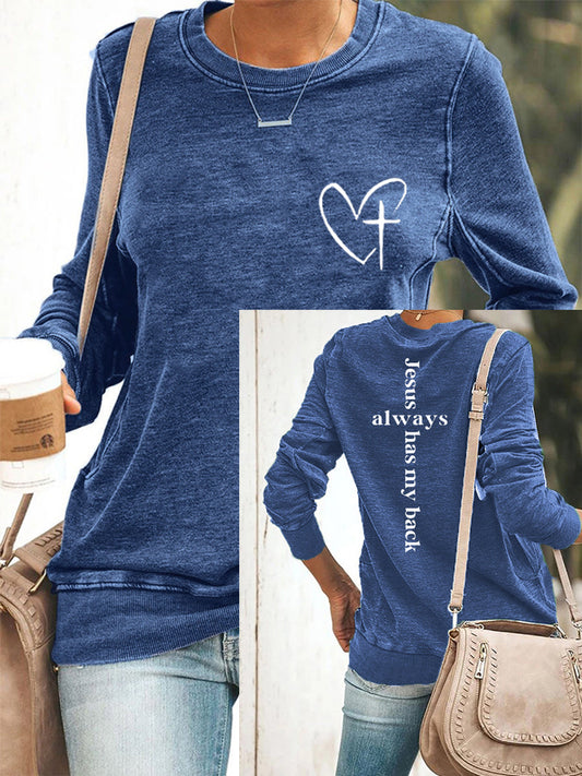 Women's Jesus Always Has My Back Casual Sweatshirt