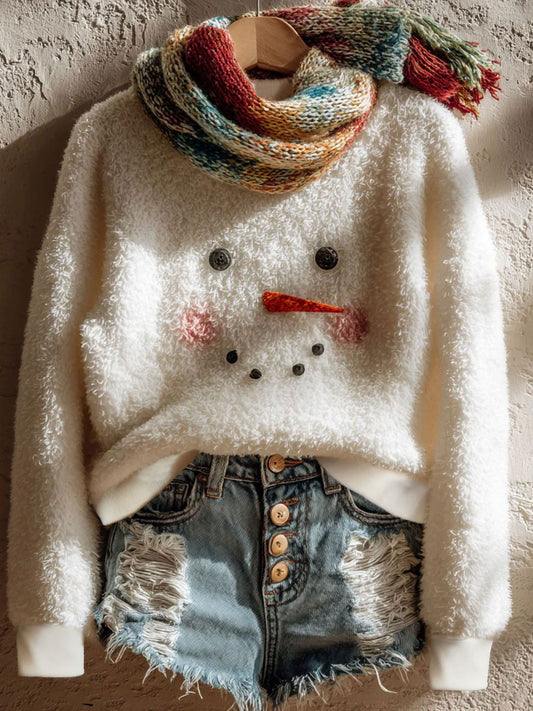 Women's Christmas Art Printed Flannel Sweatshirt(No Scarf)