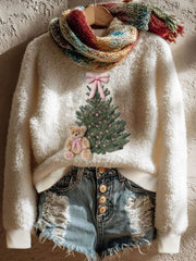 Women's Christmas Art Printed Flannel Sweatshirt(No Scarf)