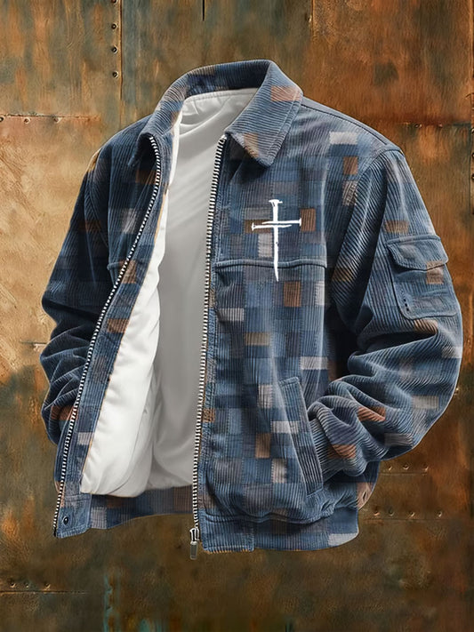 Men's Vintage Faith Cross Casual Corduroy Jacket