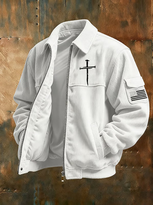 Men's Vintage Faith Cross Casual Corduroy Jacket