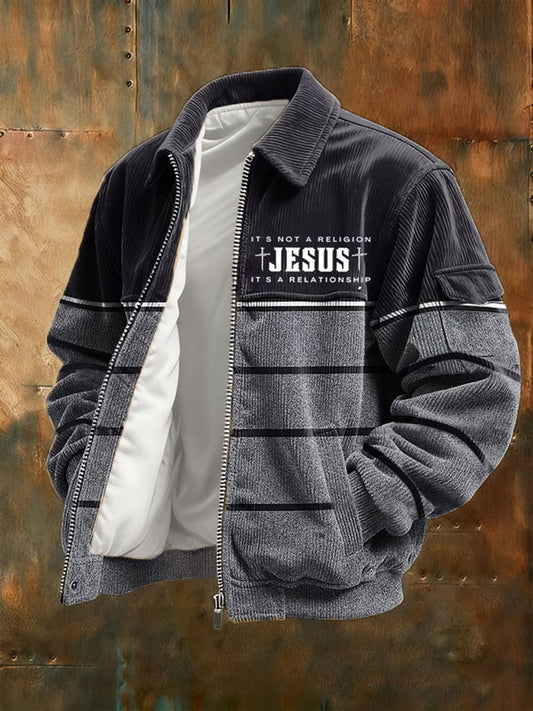 Men's Vintage Faith Cross Casual Corduroy Jacket