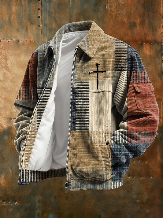 Men's Vintage Faith Cross Casual Corduroy Jacket