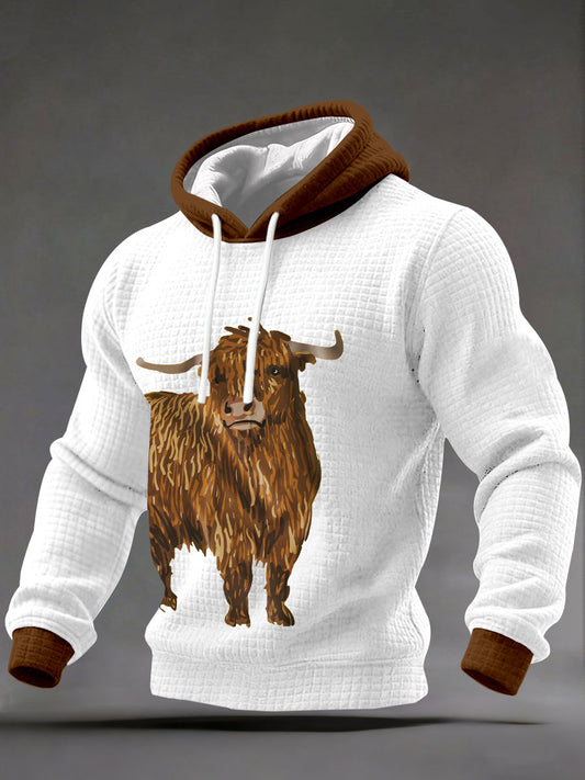 Men's Highland Cow Art Print Casual Hoodie
