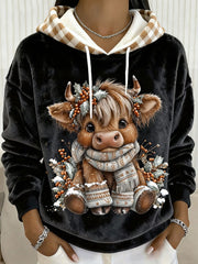 Women's Highland Cow Art Print Casual Hoodie