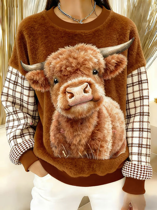 Women's Winter Cute Highland Cow Flannel Hoodie